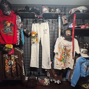 Ed Hardy White Sweatpants with Graphic Design